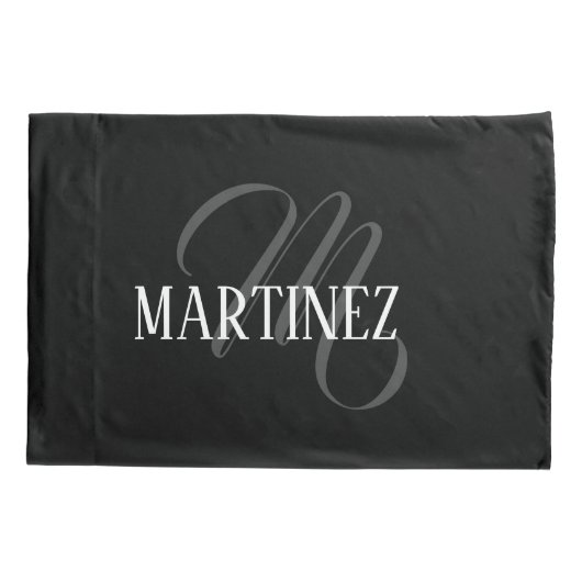 黒エレガントパーソナライズされた姓 |名前 枕カバー (裏面)