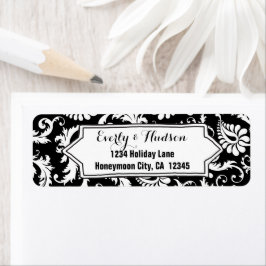 黒エレガントパーソナライズされた白フローラダマスク ラベル
