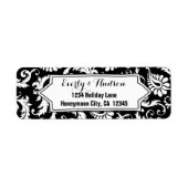 黒エレガントパーソナライズされた白フローラダマスク ラベル (正面)