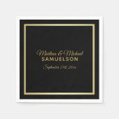 黒エレガントパーソナライズされた金ゴールドフレ結婚ーム スタンダードカクテルナプキン (正面)