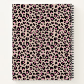 黒エレガントピンクのヒョウの皮膚パターンのモノグラム ノートブック (裏面)