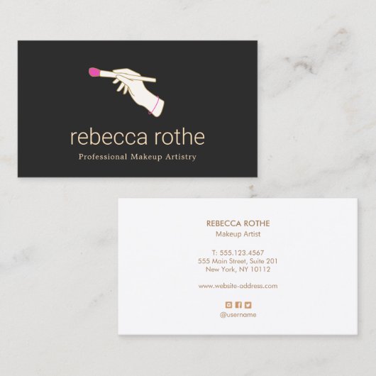 黒エレガントピンクのメイクアップブラシメイクアップアーティスト 名刺 (正面/裏面)