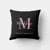黒エレガントピンクのモノグパーソナライズされたラム名 クッション (裏面)