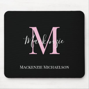 黒エレガントピンクのモノグパーソナライズされたラム名 マウスパッド