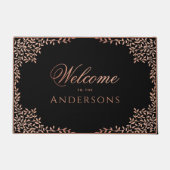 黒エレガントピンクのローズ金ゴールド名離れ名歓迎 ドアマット (正面)