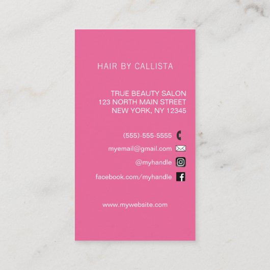 黒エレガントピンクグリッターヘア 名刺 (裏面)