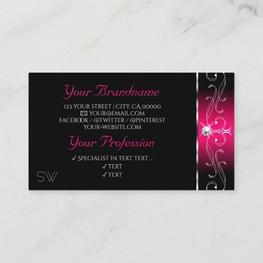 黒エレガントピンクスパークル華美ジュエリーモノグラム 名刺 (裏面)