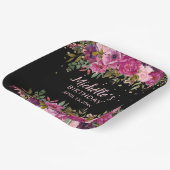 黒エレガントピンクパープルフローラグリッター誕生日 ペーパープレート (傾斜あり)