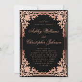 黒エレガントピンク書道ヴィンテージ結婚式 招待状 (正面)