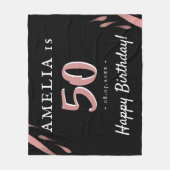 黒エレガントピンク水彩50誕生日 フリースブランケット (正面)