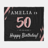 黒エレガントピンク水彩50誕生日 フリースブランケット (正面(横))