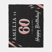 黒エレガントピンク水彩60誕生日 フリースブランケット (正面)