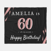 黒エレガントピンク水彩60誕生日 フリースブランケット (正面(横))