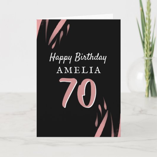 黒エレガントピンク水彩70ハッピーバースデー カード (正面)