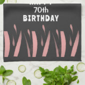 黒エレガントピンク水彩70ハッピーバースデー キッチンタオル (折り畳み)