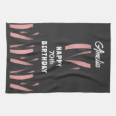 黒エレガントピンク水彩70ハッピーバースデー キッチンタオル (横)