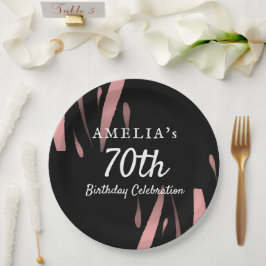 黒エレガントピンク水彩70ハッピーバースデー ペーパープレート