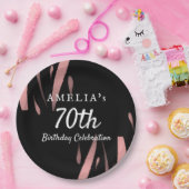 黒エレガントピンク水彩70ハッピーバースデー ペーパープレート (パーティー)