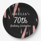 黒エレガントピンク水彩70ハッピーバースデー ペーパープレート (正面)
