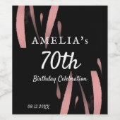黒エレガントピンク水彩70ハッピーバースデー ワインラベル (シングルラベル)