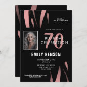 黒エレガントピンク水彩70誕生日写真 招待状 (正面/裏面)