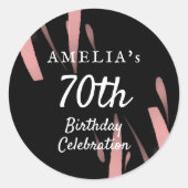 黒エレガントピンク水彩70誕生日 ラウンドシール (正面)