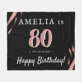 黒エレガントピンク水彩80誕生日 フリースブランケット (正面(横))