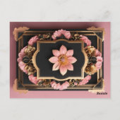 黒エレガントピンク3Dフラワーデザイングリーティングカード ポストカード (裏面)