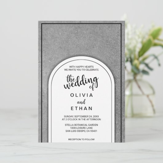 黒エレガントファンシー白結婚式招待状 招待状 (スタンド正面)