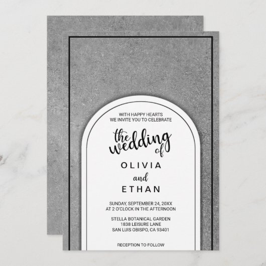 黒エレガントファンシー白結婚式招待状 招待状 (正面/裏面)