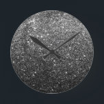 黒エレガントフェイクグリッター ラウンド壁時計<br><div class="desc">黒エレガントフェイクグリッター</div>