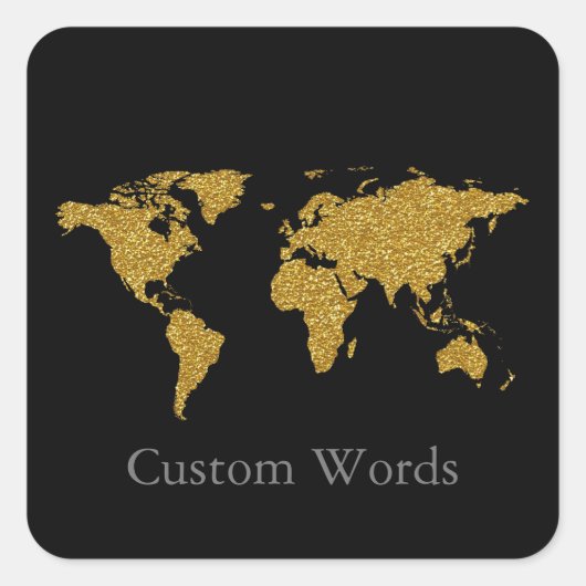 黒エレガントフェイク角スティック金ゴールド世界地図 スクエアシール (正面)