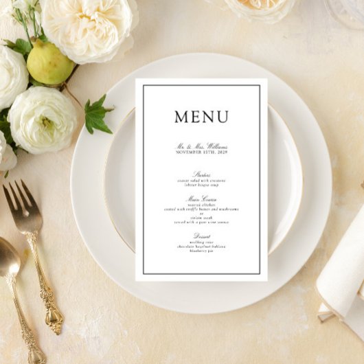 黒エレガントフォーマルと白のスクリプ結婚トのメニュー