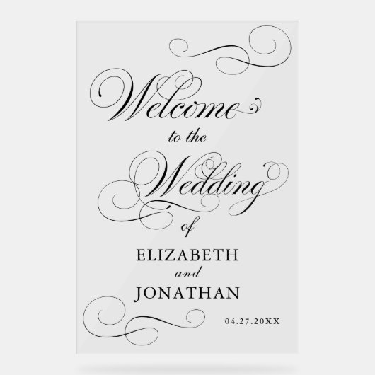 黒エレガントフォーマル字の結婚歓迎 アクリルサイン (正面)