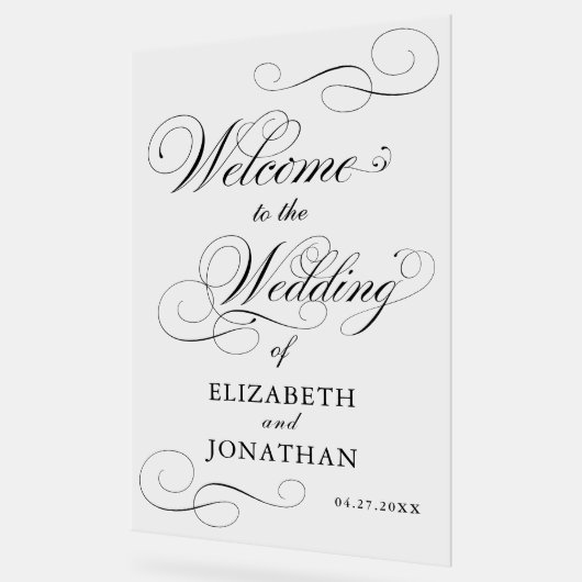 黒エレガントフォーマル字の結婚歓迎 アクリルサイン (傾斜)