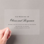 黒エレガントフォーマル文字ミニマル結婚の アクリル招待状<br><div class="desc">この洗練された結婚式招待状は、クラシックセリフ文字と組み合わせた繊細な黒いスクリプトをクリーンなレイアウトで備えモダンた、お祝いに最適なフォーマル。このフラットカードは、名前、場所、時間などの詳細を含む永遠のエレガンスと微妙なラグジュアリーを鑑賞するカップルのために設計さパーソナライズされたれた。ブラックタイイベントやミニマリスト結婚式に最適な、この招待はお祝いと洗練の夕べのトーンを設定する。</div>
