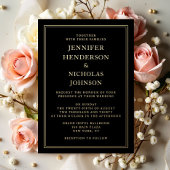 黒エレガントフォーマル結婚金ゴールド 箔招待状