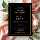 黒エレガントフォーマル結婚金ゴールド 箔招待状