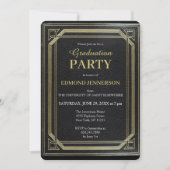 黒エレガントフォーマル金ゴールド2025卒業パーティー 招待状 (正面)
