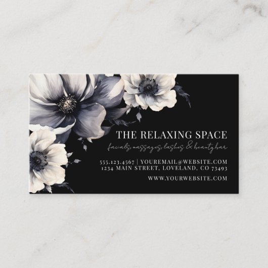 黒エレガントフローラアポイントメントリマインダーカード 名刺 (正面)