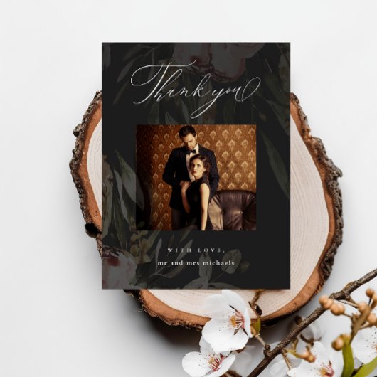 黒エレガントフローラオーバーレ結婚イ感謝していト ポストカード