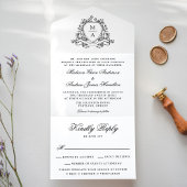 黒エレガントフローラクレストモノグラム結婚ズ オールインワン招待状