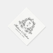 黒エレガントフローラクレストモノグラム結婚ズ スタンダードカクテルナプキン (角)
