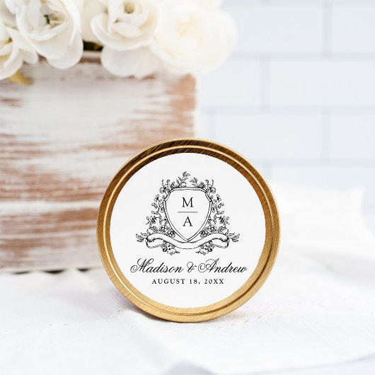 黒エレガントフローラクレストモノグラム結婚ズ ラウンドシール