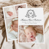 黒エレガントフローラクレストモノグラム4フォト誕生 案内状