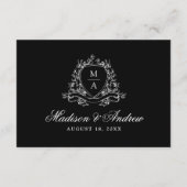 黒エレガントフローラクレスト結婚式レセプション エンクロージャーカード (裏面)