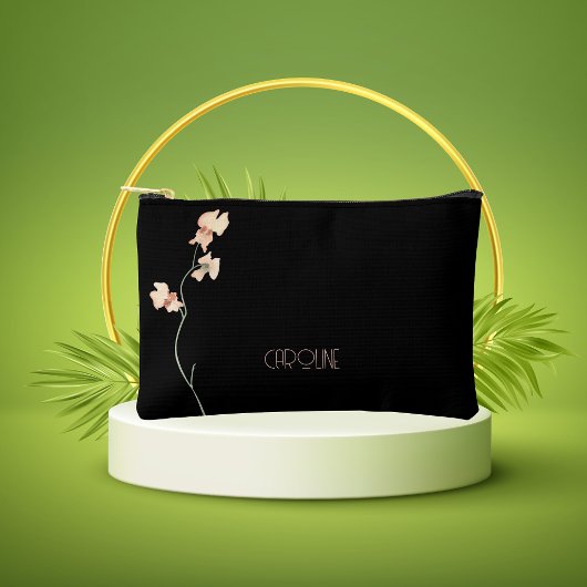 黒エレガントフローラスタイリッシュボホかわいい アクセサリーポーチ