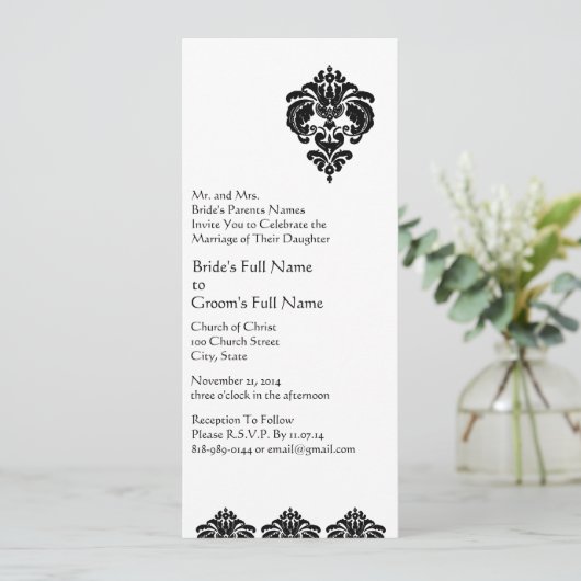黒エレガントフローラダマスクウェディング 招待状 (スタンド正面)