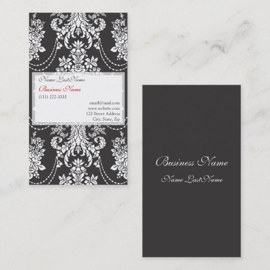 黒エレガントフローラダマスク名刺 名刺 (正面/裏面)
