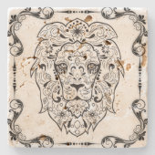 黒エレガントフローラフレームライオンシュガースカル2 ストーンコースター (正面)